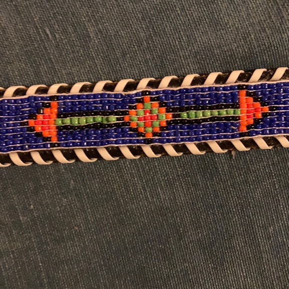 Vintage Leather Multicolor Beaded Belt, Sz M - Picture 6 of 12
